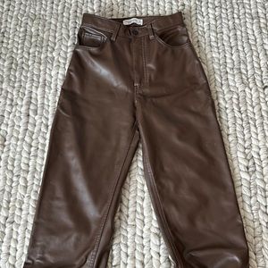 Abercrombie brown leather straight leg pants. High rise.